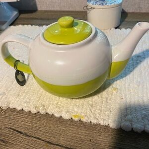 Lime Green and White Ceramic Teapot